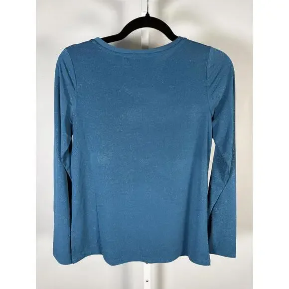 Colleen Lopez Women’s Teal Glitter Shimmer Long Sleeve Stretch Top Size XS - Picture 3 of 5